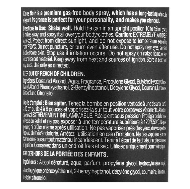 Krone Noir Myth Gas free Perfumed Body Spray, For Men, 150ml