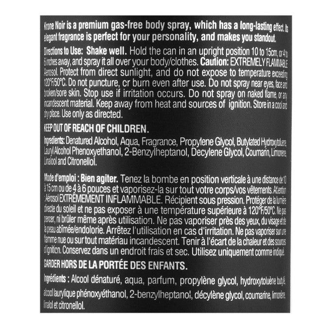 Krone Noir Desire Gas free Perfumed Body Spray, For Men, 150ml