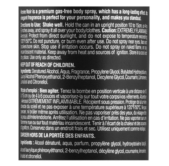 Krone Noir Tranquil Gas free Perfumed Body Spray, For Men, 150ml